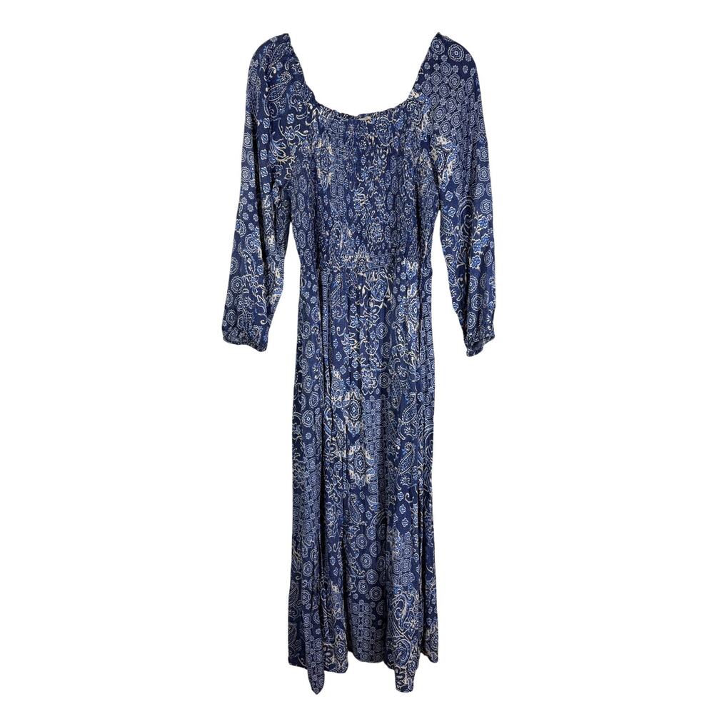 CASA CABANA Dress Medium Boho Maxi Smocked Bust Scoop Neckline On/Off Shoulders